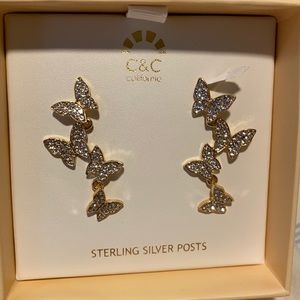 Butterfly dangling crystal earrings